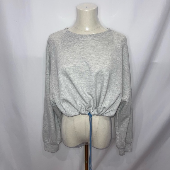 Forever 21 Sweaters - Cropped Gray Sweater with Drawstring Hem